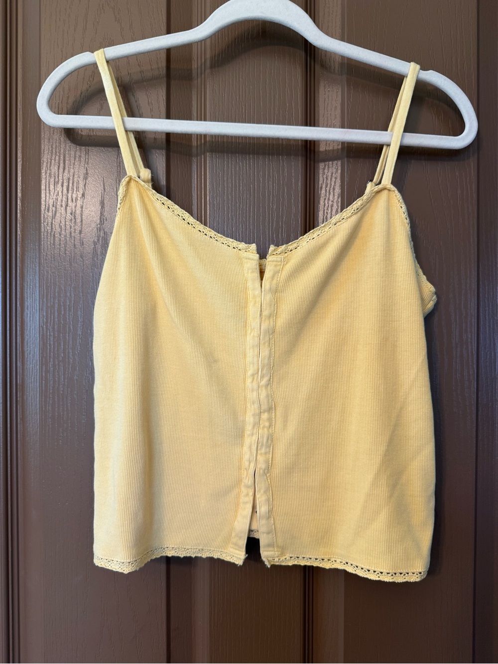 Idyllwind Pale Yellow Lace-Trim Spaghetti Strap Cami